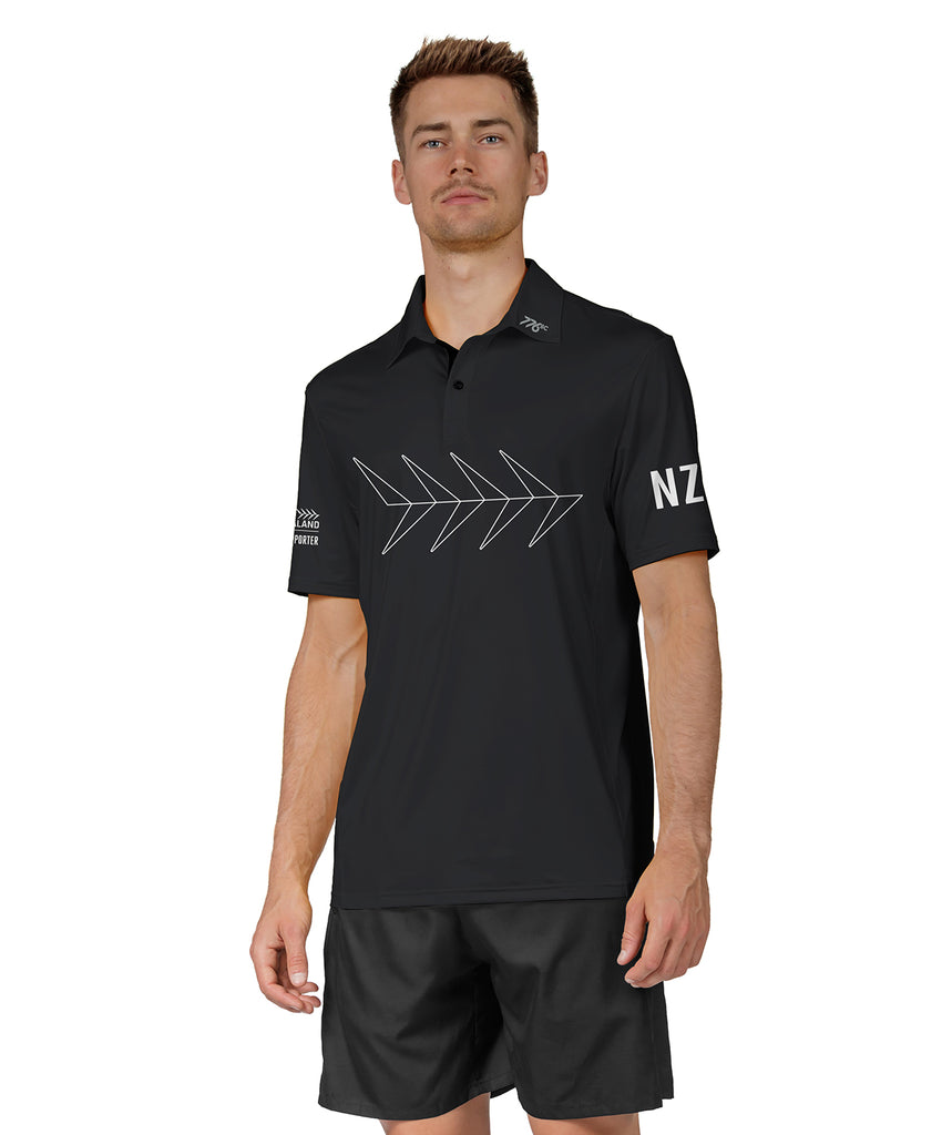 Men's Rowing NZ Supporter Polo SS - Black