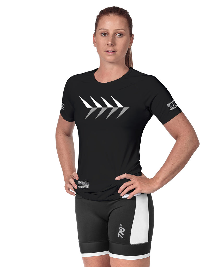 Women's Rowing NZ Supporter Performance T-Shirt - Black
