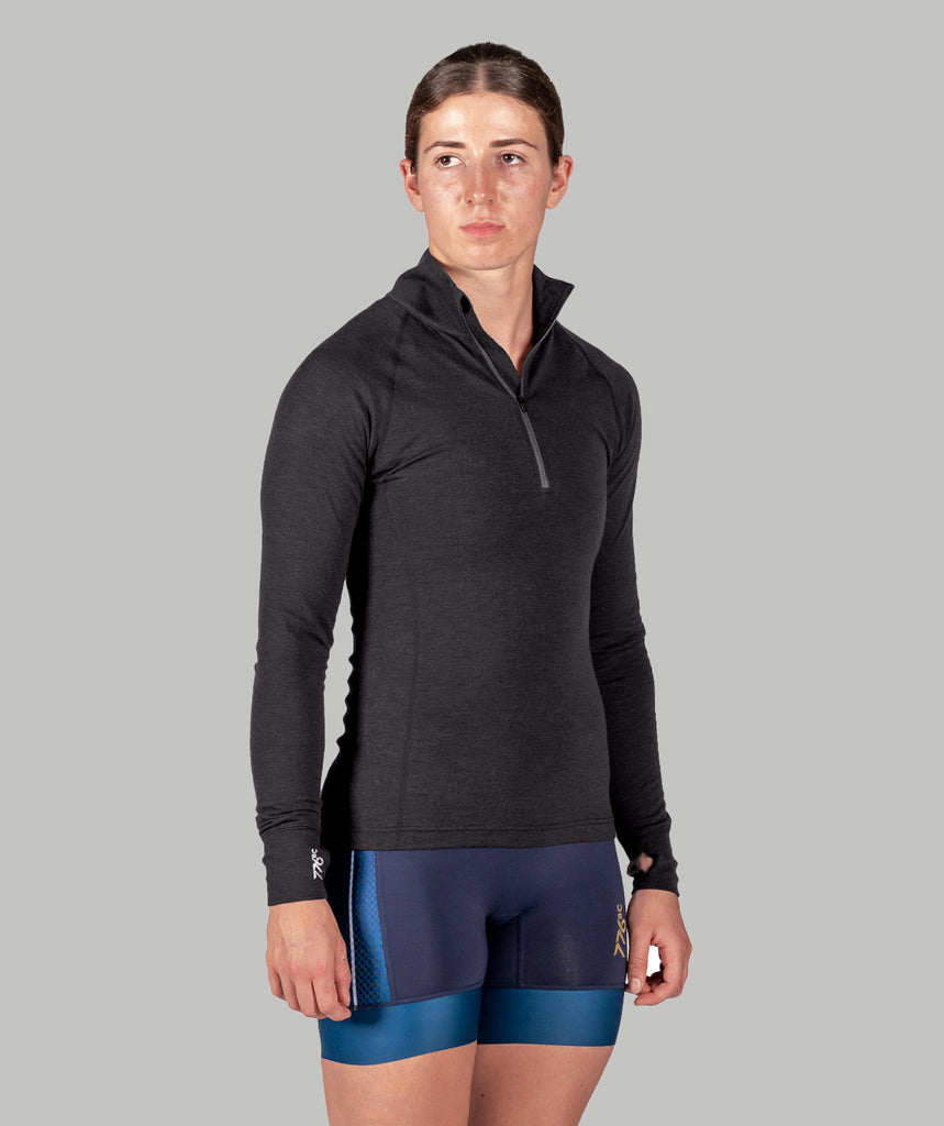 Women's Wreath Pro-Merino ¼ Zip - Black