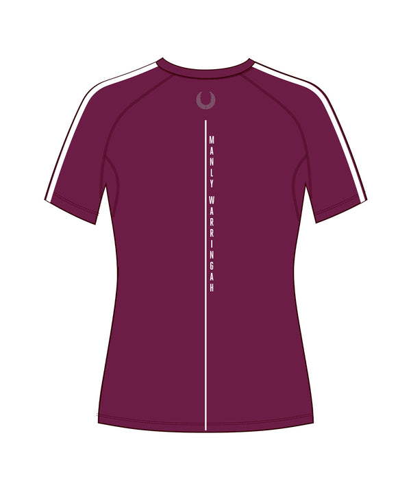 Women's Manly Warringah Kayak Club Base Layer SS - Maroon