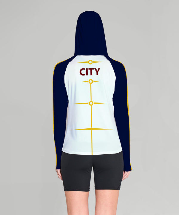 Women's City of Cambridge Sun Hoodie LS - White/Navy