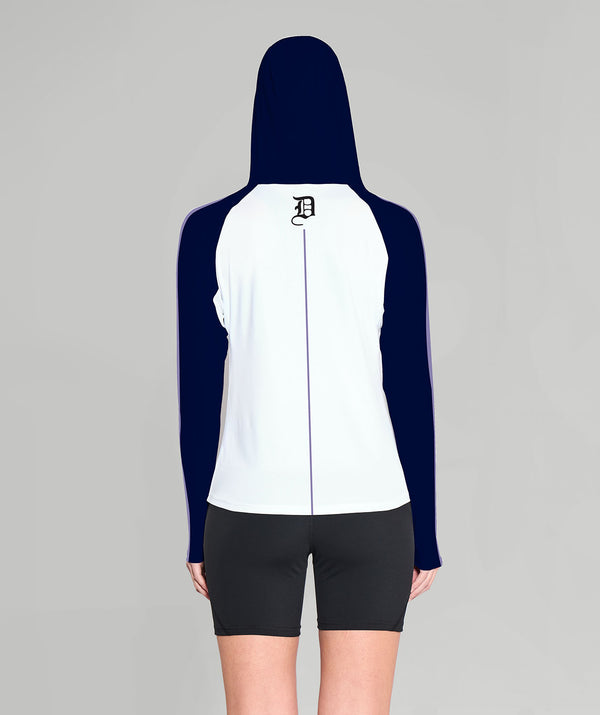 Women's Durham University Sun Hoodie LS - White/Navy