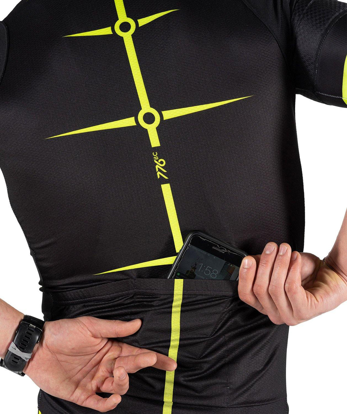 Men's Power Cycle Jersey - 776BC  - Black, Cycle Jersey, RETAIL, Yellow